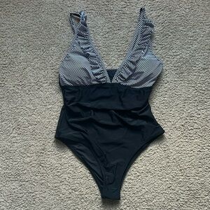 Black and White Striped One Piece Swimsuit